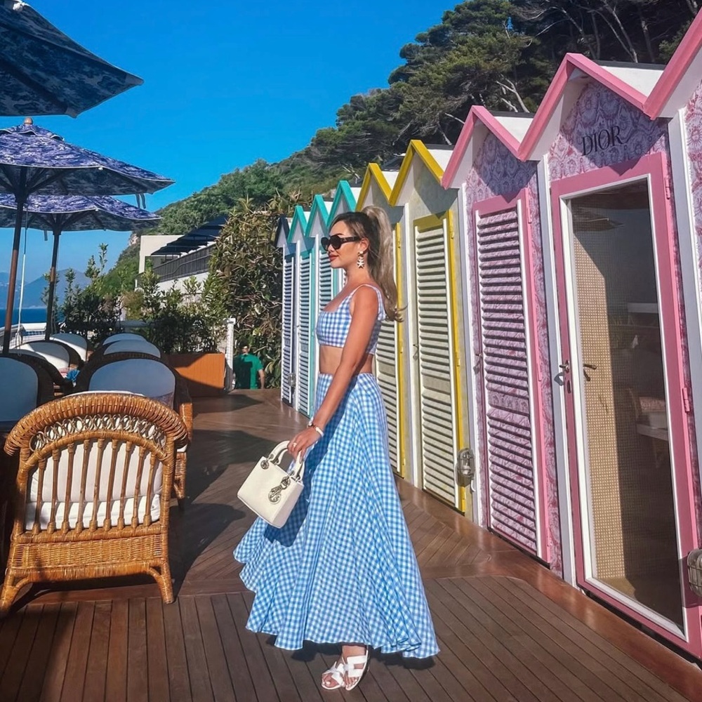 Revolve Sau Lee Tori Set Blue Gingham two piece set